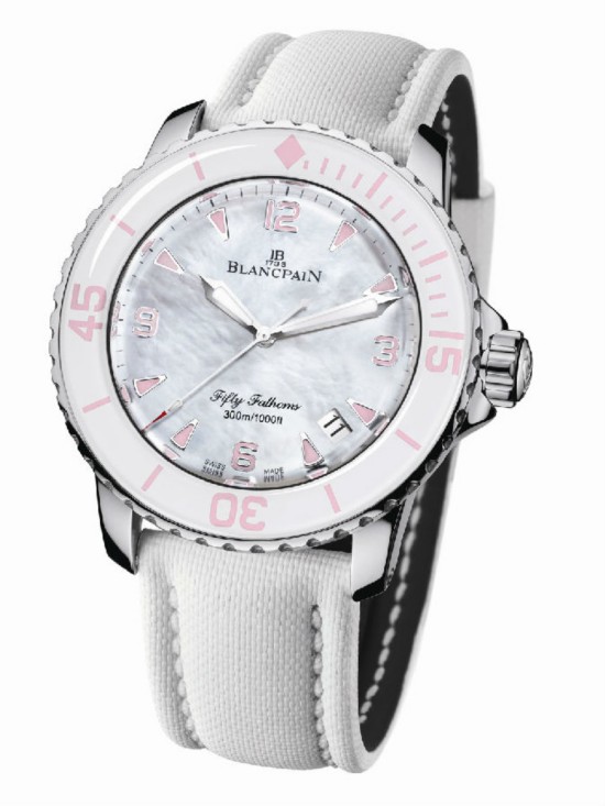 Pink applied in white pearl dials copy watches are cute.